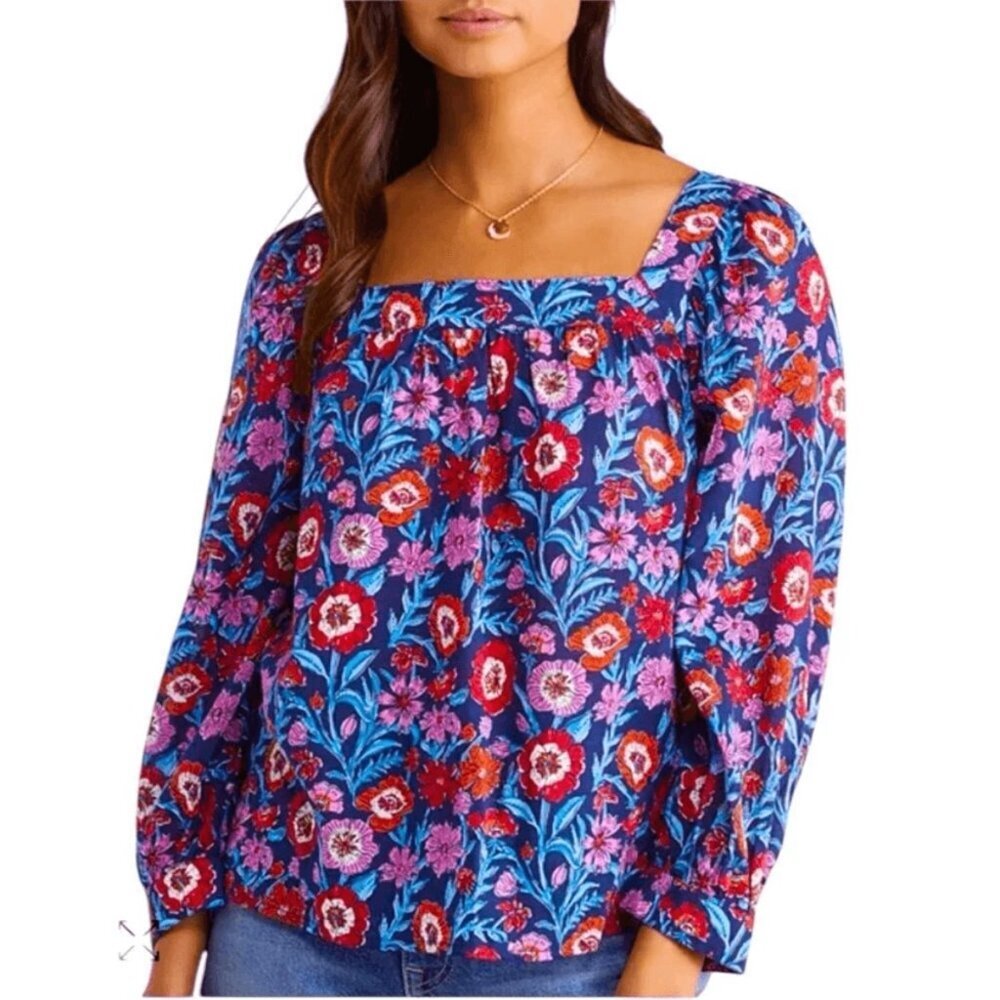 Vineyard Vines Tisbury Floral Square Neck Peasant Top Blouse Size 2X Fairy NEW